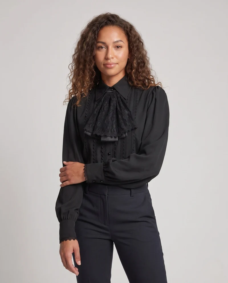 Damen Elegante Bluse mit Rüschen und Spitze Details Nord Taschen