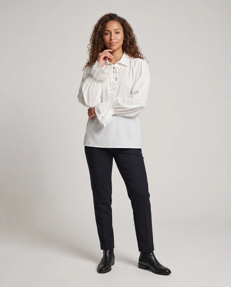 Damen elegante Bluse mit Rüscheln und dekorativem Schnürdetail Nord Taschen