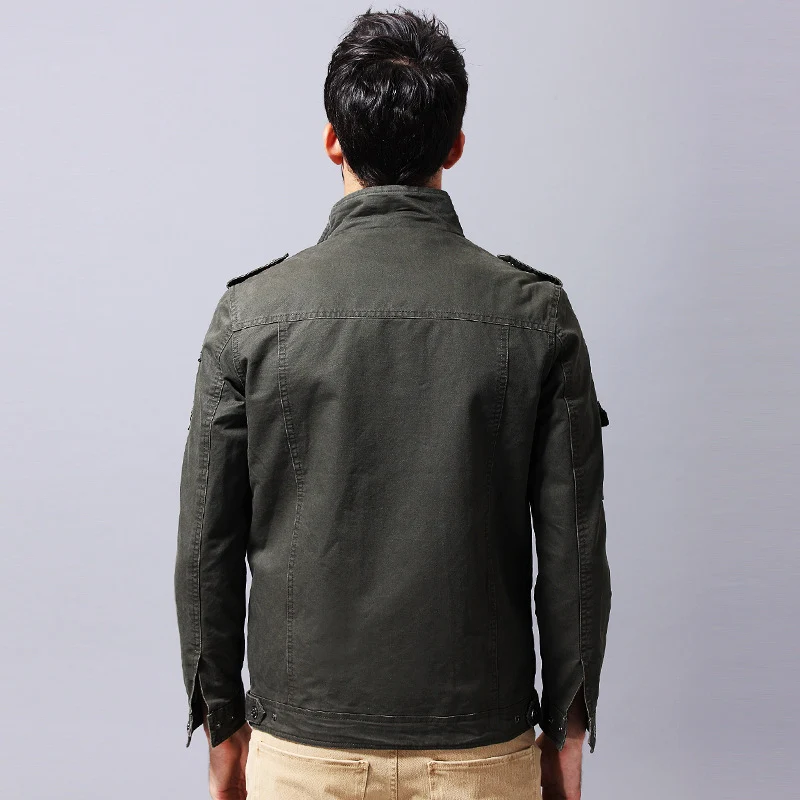 Herren Canvas-Fieldjacke im Military-Utility-Stil mit Epauletten, Brustpattentaschen und Stehkragen Nord Taschen
