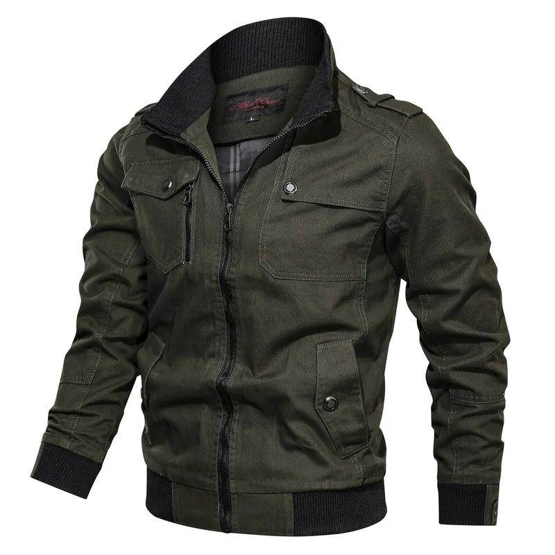 Herren Canvas-Fieldbomberjacke mit Rippenkragen, Schulterpatten und Multifachtaschen Nord Taschen