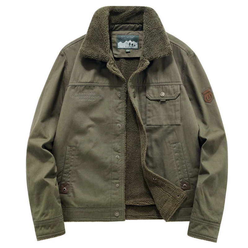 Herren Canvas-Fieldblouson mit Sherpa‑Fütterung, wärmender Teddyinnenlage und Utility-Brusttaschen Nord Taschen