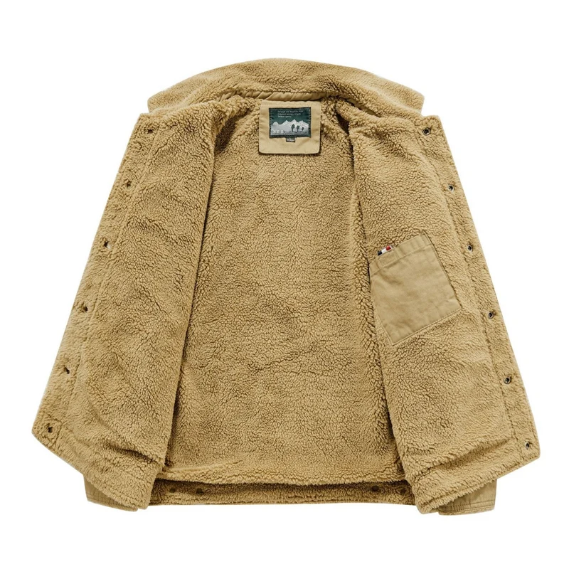 Herren Canvas-Fieldblouson mit Sherpa‑Fütterung, wärmender Teddyinnenlage und Utility-Brusttaschen Nord Taschen