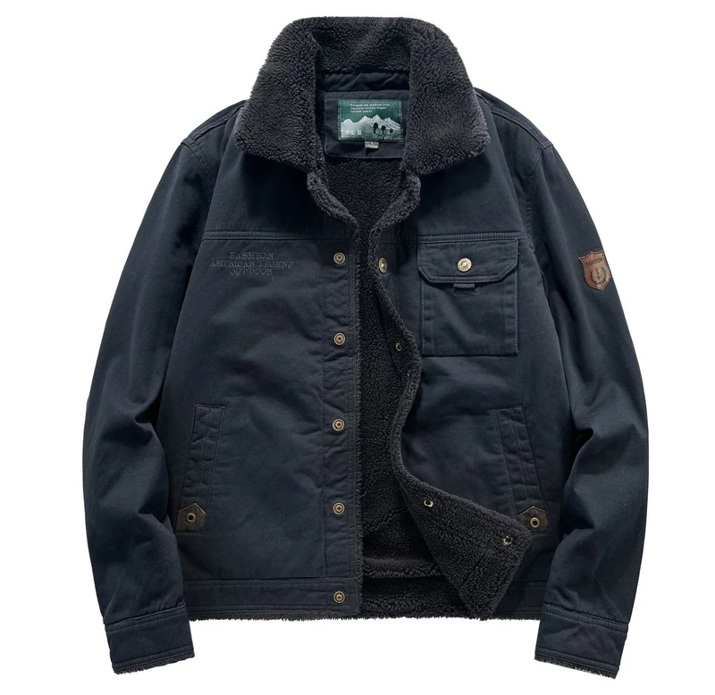 Herren Canvas-Fieldblouson mit Sherpa‑Fütterung, wärmender Teddyinnenlage und Utility-Brusttaschen Nord Taschen