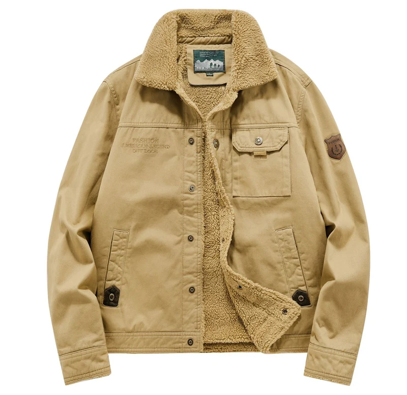 Herren Canvas-Fieldblouson mit Sherpa‑Fütterung, wärmender Teddyinnenlage und Utility-Brusttaschen Nord Taschen