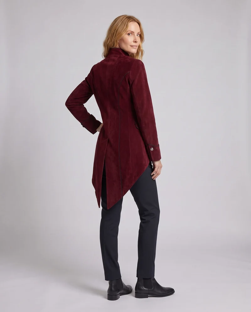 Damen Eleganter Frackmantel mit aufwendigen Knöpfen und asymmetrischem Saum Nord Taschen