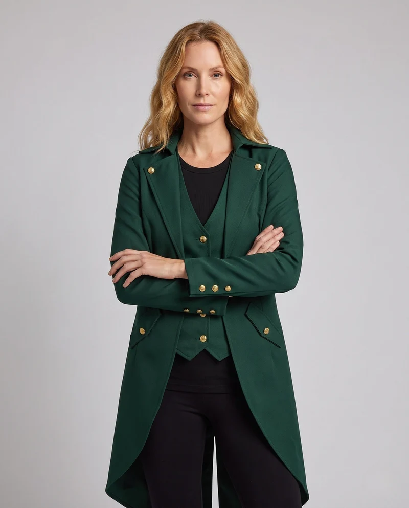 Damen eleganter Frack mit aufwendigen Knöpfen und umgeschlagenem Kragen Nord Taschen