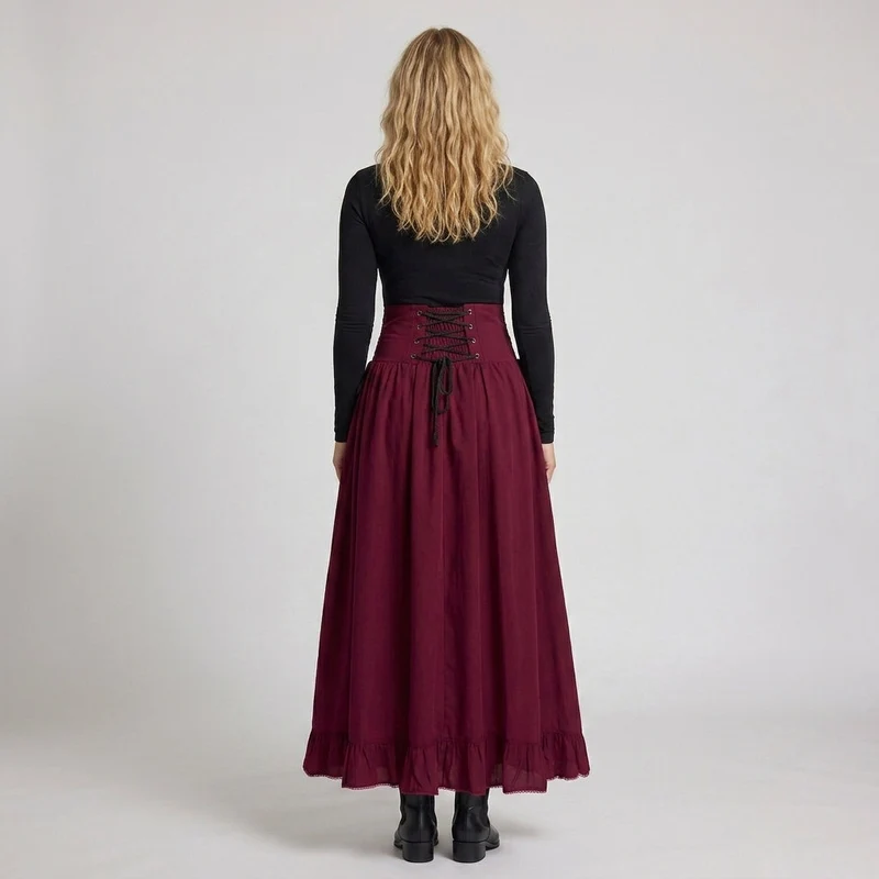 Damen Eleganter Hochzeitsrock mit Schnürung und Rüsche Nord Taschen