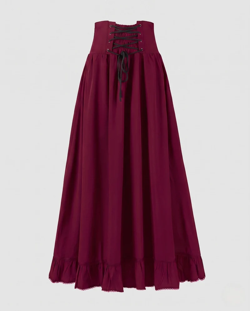 Damen Eleganter Hochzeitsrock mit Schnürung und Rüsche Nord Taschen
