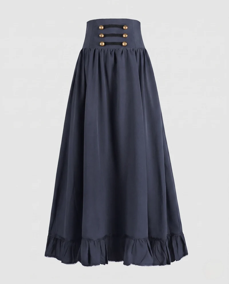 Damen Eleganter Hochzeitsrock mit Schnürung und Rüsche Nord Taschen