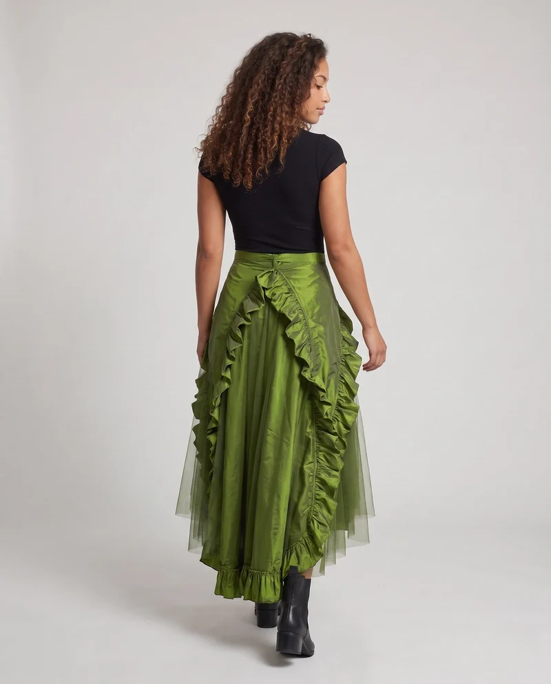 Damen Elegante Rüschenschürze mit High-Low Saum Nord Taschen