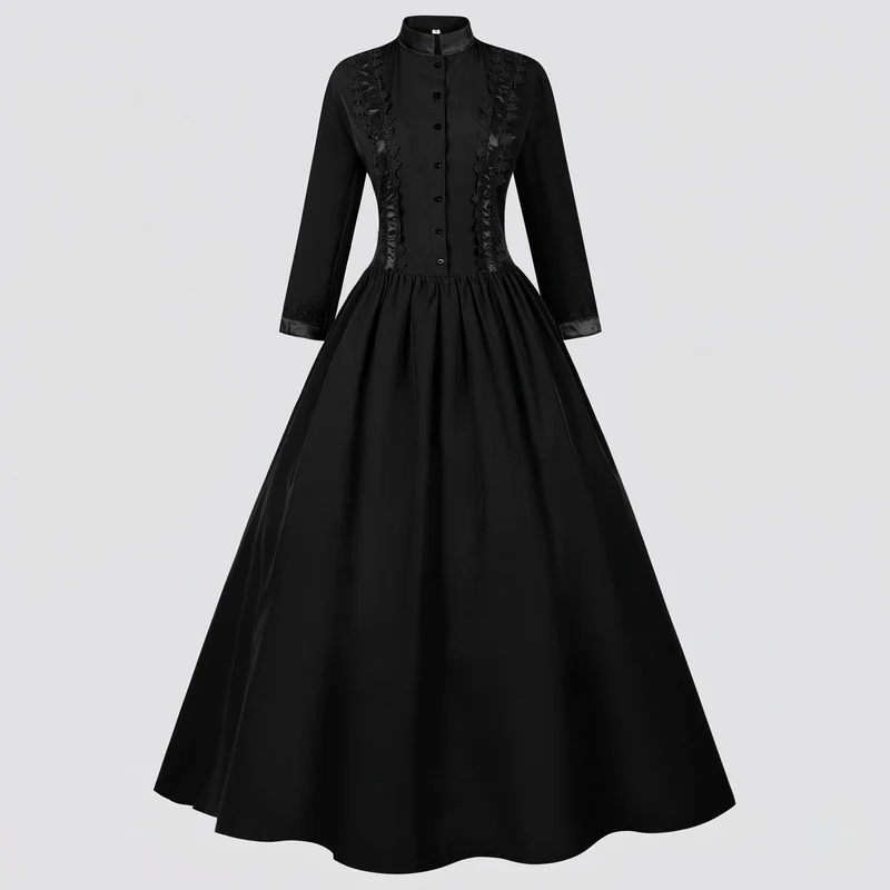 Frauen Elegantes Historisches Kleid mit Detaillierter Floraler Stickerei Nord Taschen