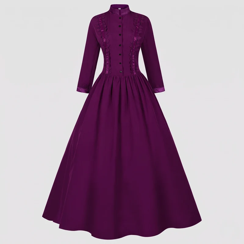 Frauen Elegantes Historisches Kleid mit Detaillierter Floraler Stickerei Nord Taschen
