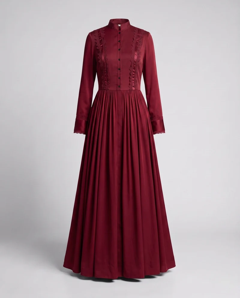 Frauen Elegantes Historisches Kleid mit Detaillierter Floraler Stickerei Nord Taschen