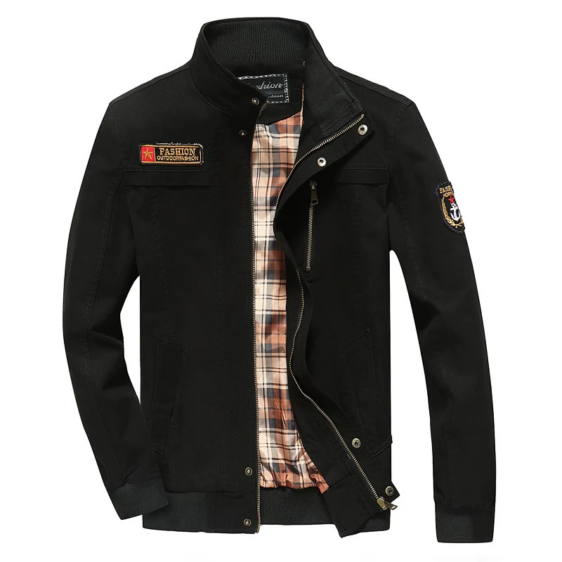 Herren Canvas-Fieldblouson im Pilotencut mit kariertem Innenfutter, Stehkragen und Rippbündchen Nord Taschen