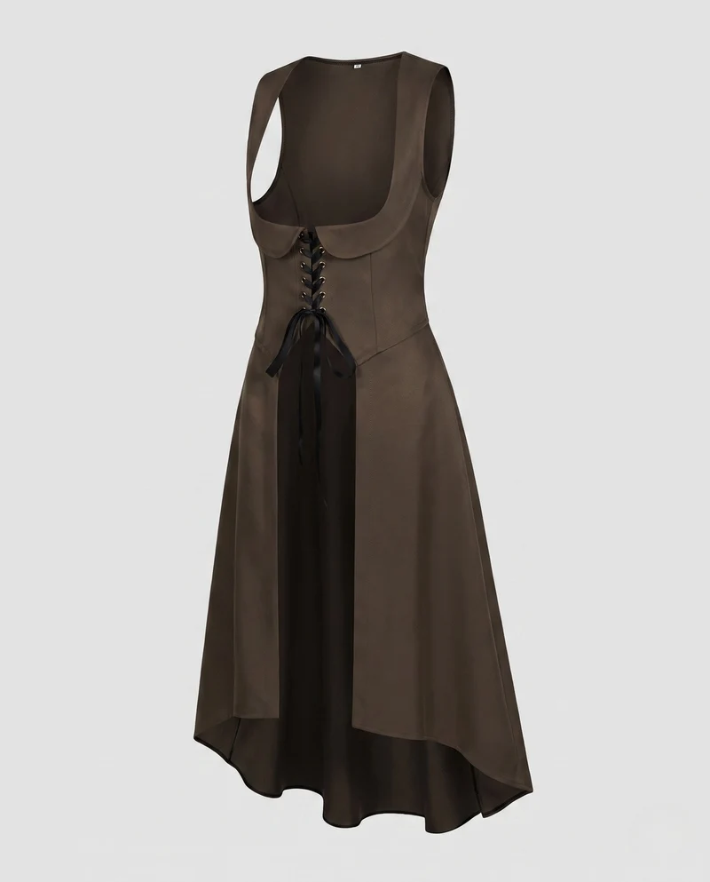 Damen Elegantes Kleid mit Schnürung und asymmetrischem Saum Nord Taschen