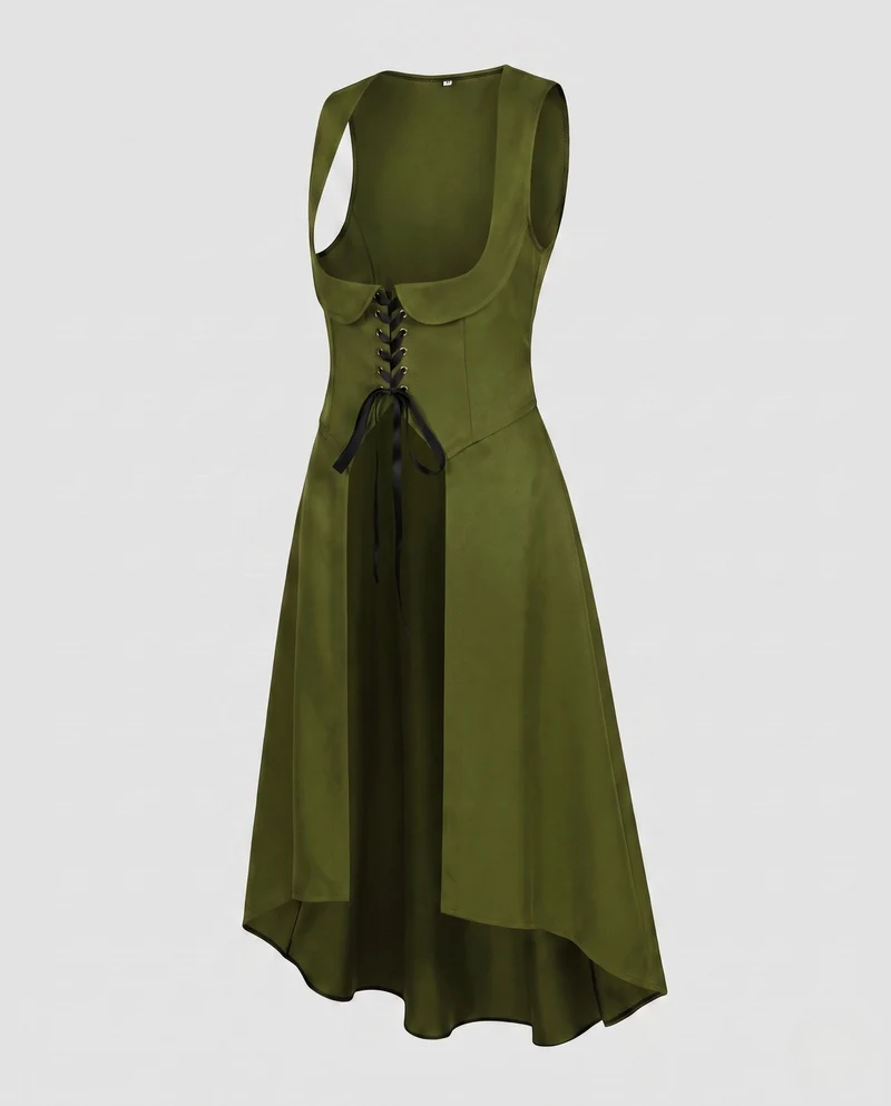 Damen Elegantes Kleid mit Schnürung und asymmetrischem Saum Nord Taschen