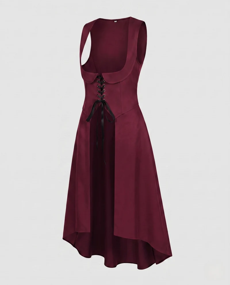 Damen Elegantes Kleid mit Schnürung und asymmetrischem Saum Nord Taschen