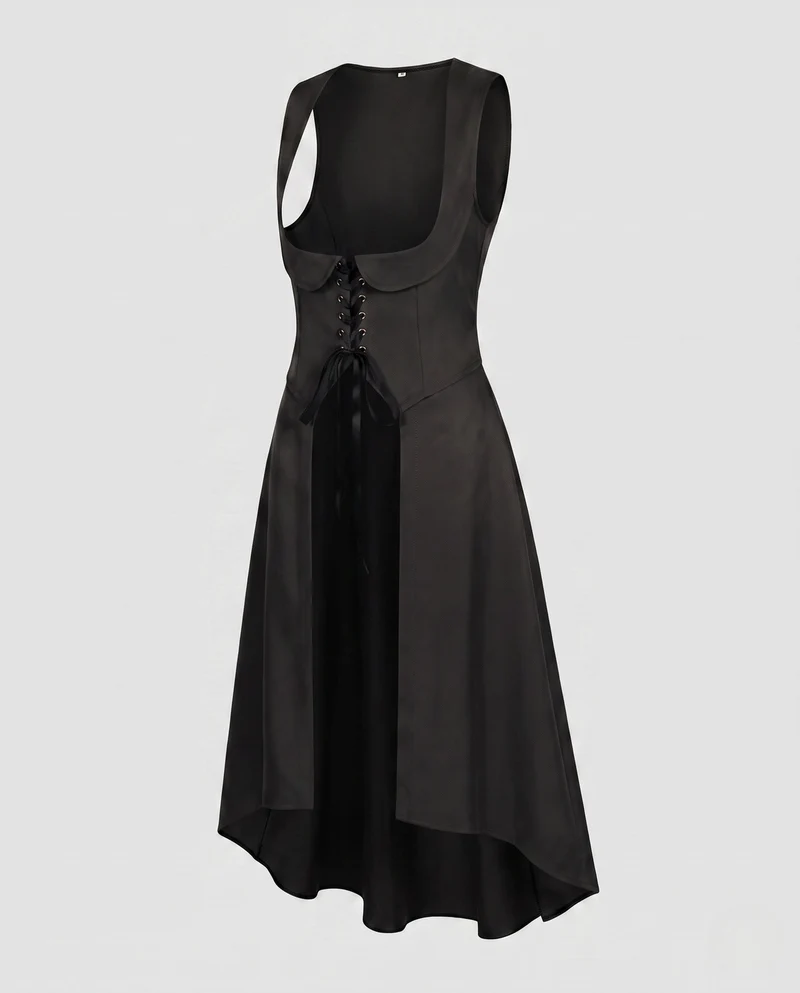 Damen Elegantes Kleid mit Schnürung und asymmetrischem Saum Nord Taschen