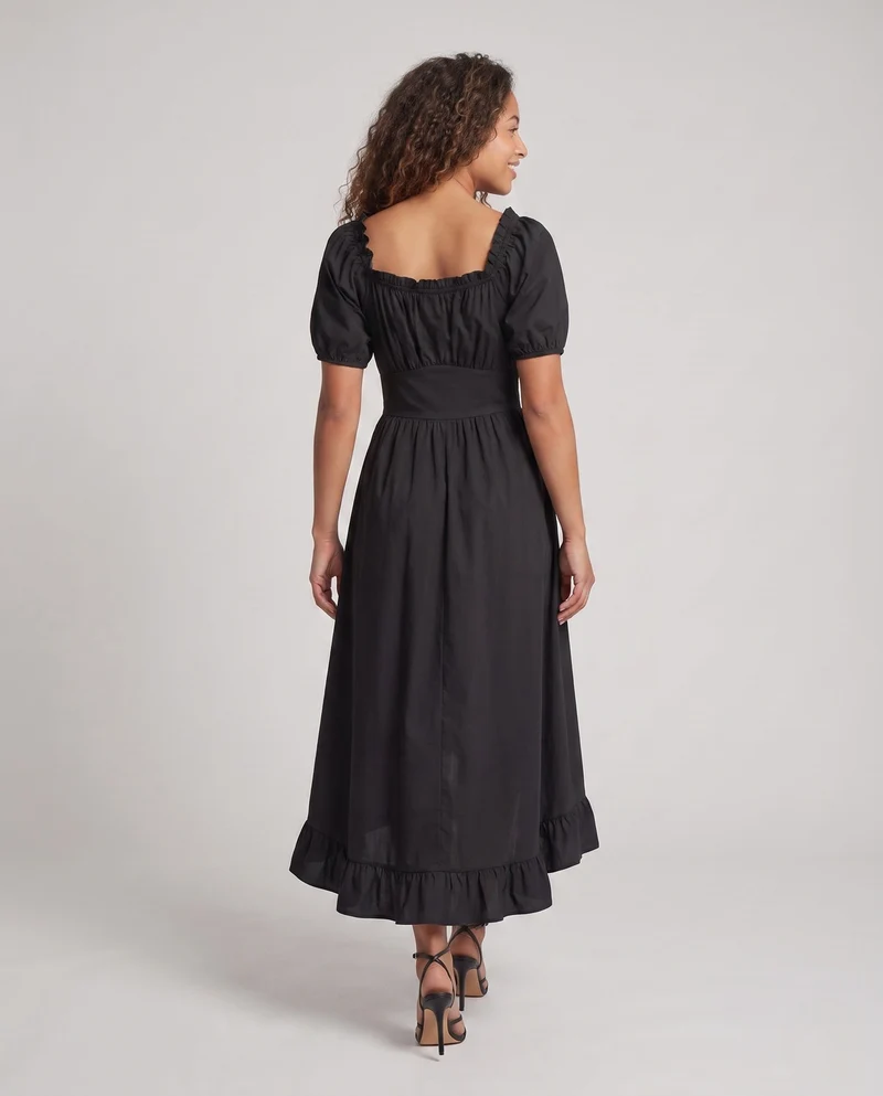 Damen Elegantes Maxi-Kleid mit Puffärmeln und Rüscheldetails Nord Taschen