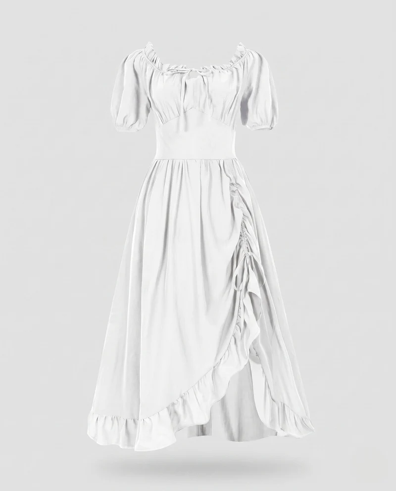 Damen Elegantes Maxi-Kleid mit Puffärmeln und Rüscheldetails Nord Taschen