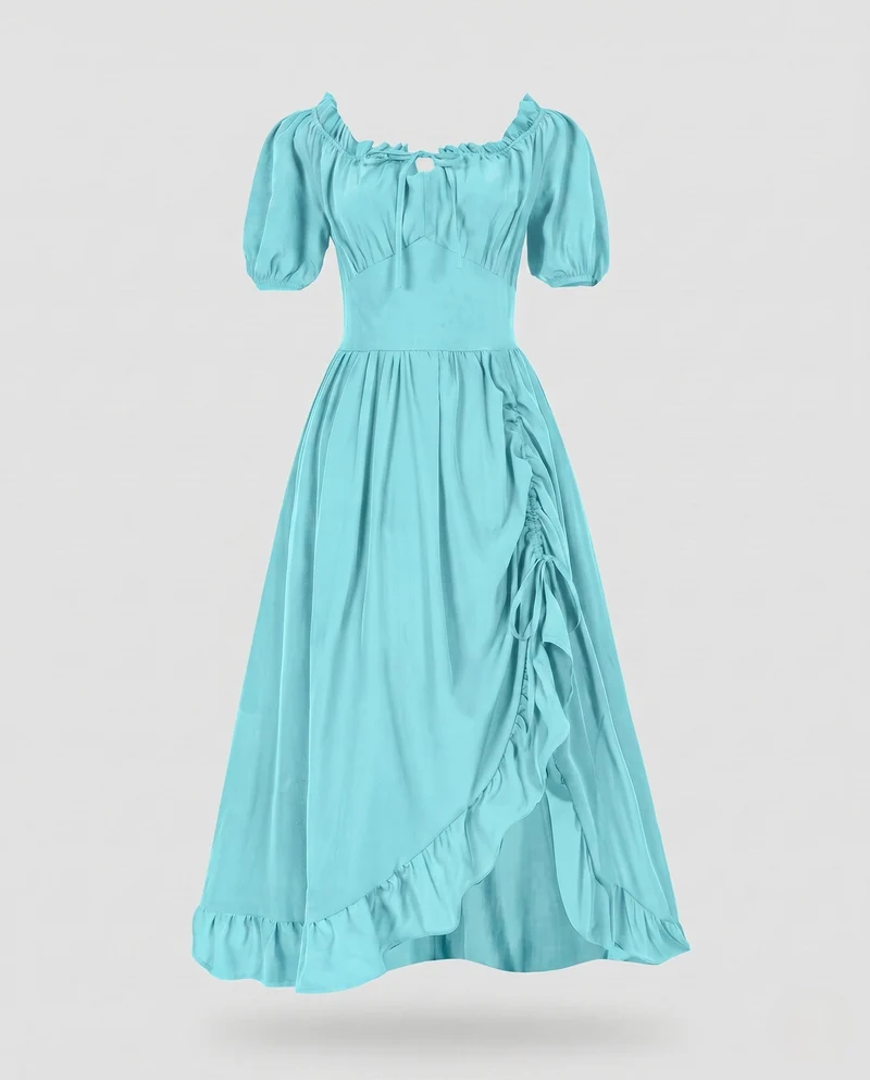 Damen Elegantes Maxi-Kleid mit Puffärmeln und Rüscheldetails Nord Taschen