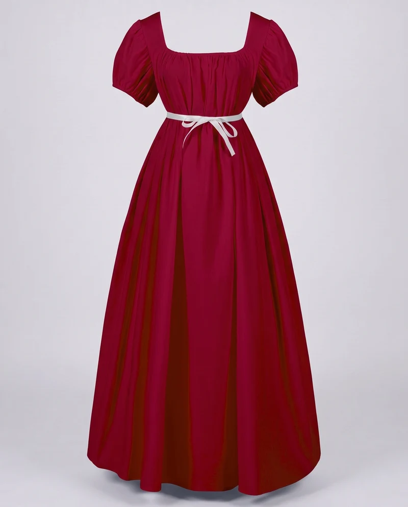 Frauen Elegantes Maxikleid mit Puffärmeln und Taillengürtel Nord Taschen