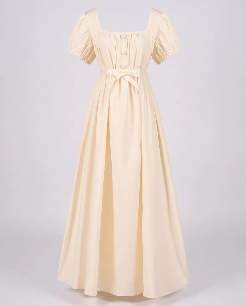 Frauen Elegantes Maxikleid mit Puffärmeln und Taillengürtel Nord Taschen