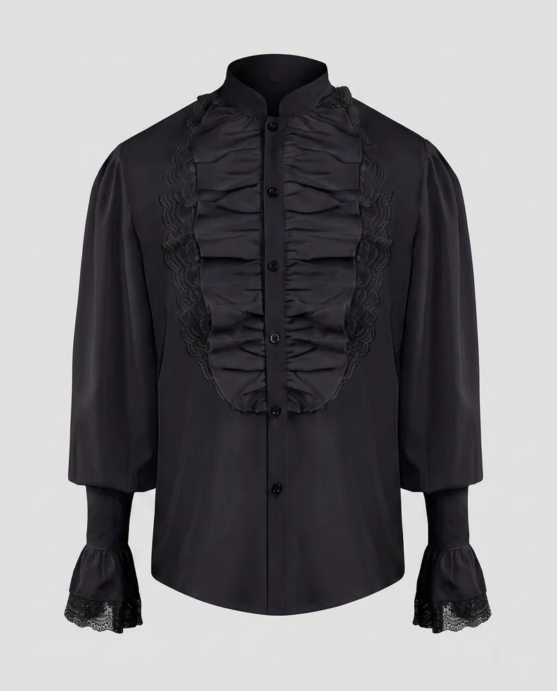 Damen Elegantes Rüschenshirt mit dekorativen Spitzen-Ausschnitten Nord Taschen