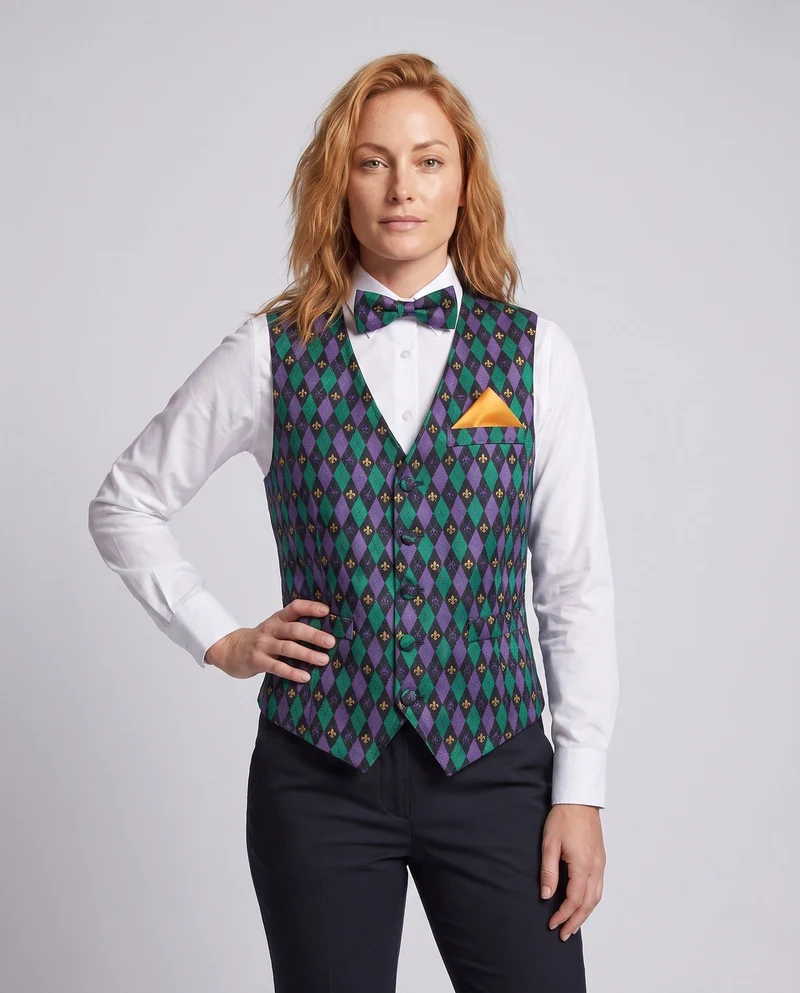 Damen festliche Weste mit buntem Karomuster und passenden Accessoires Nord Taschen