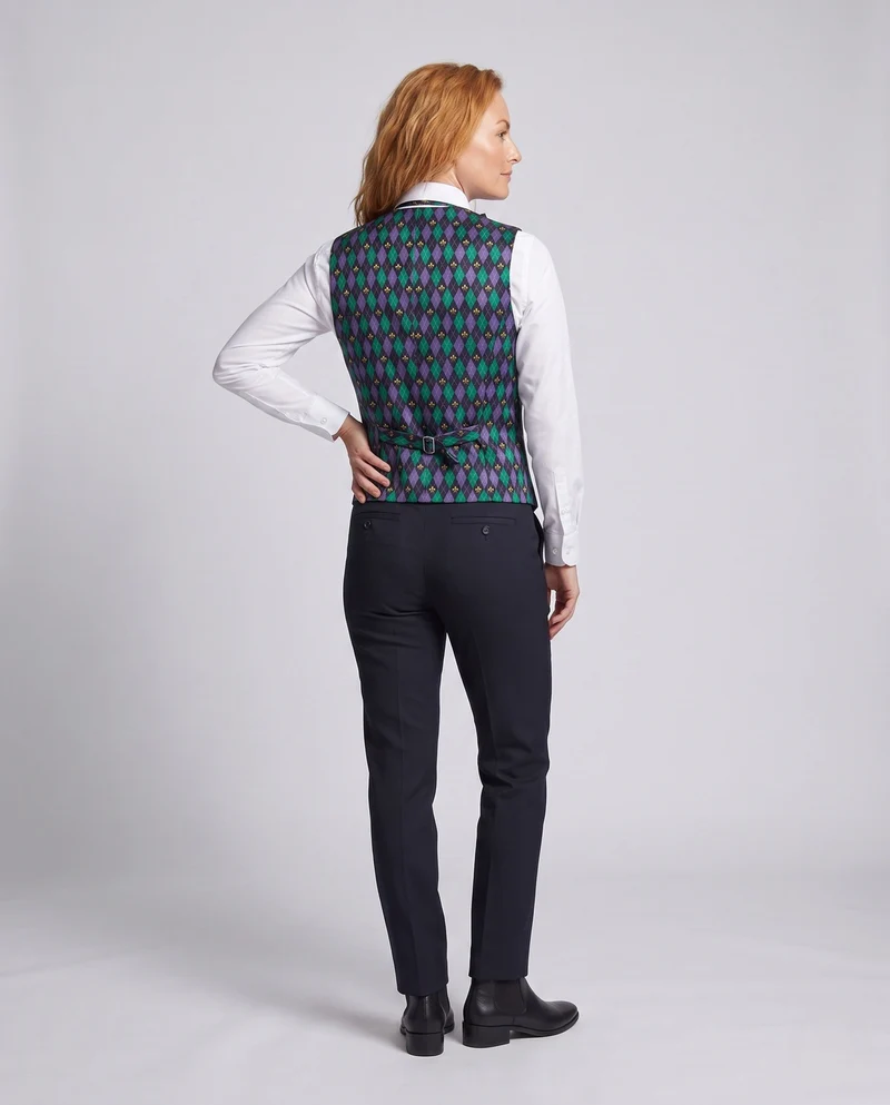 Damen festliche Weste mit buntem Karomuster und passenden Accessoires Nord Taschen