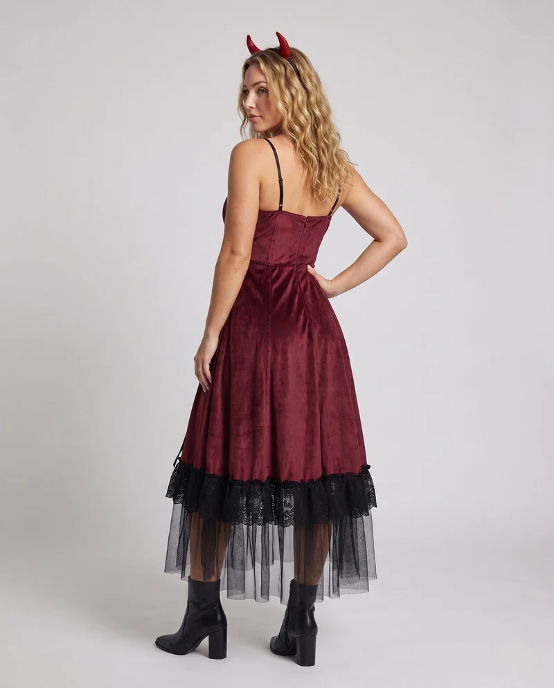 Frauen Vampir-inspiriertes Kostümkleid mit durchsichtiger Tüllschicht und Rüschendetails Nord Taschen