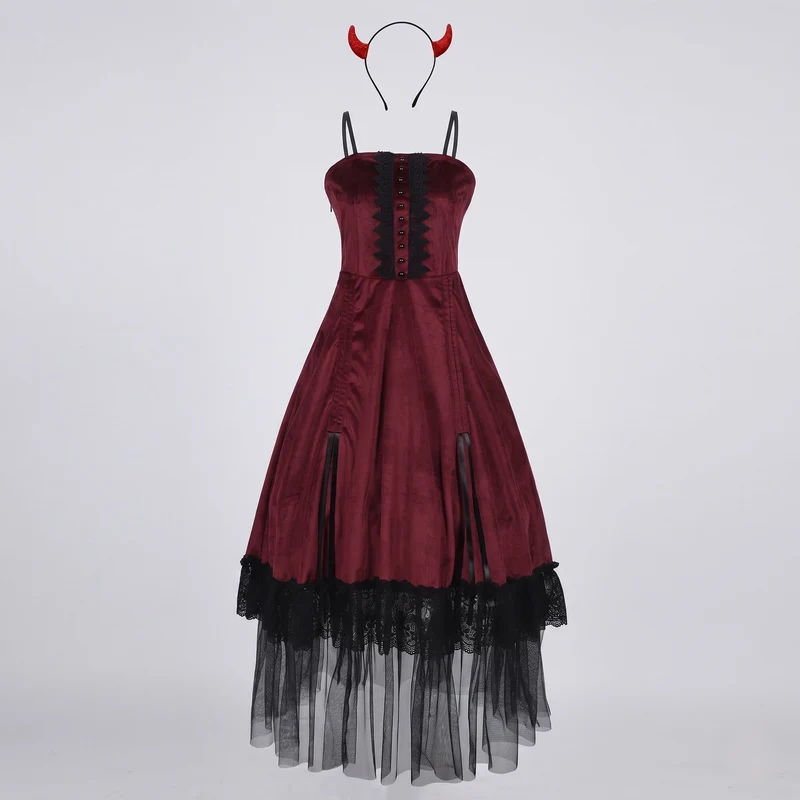Frauen Vampir-inspiriertes Kostümkleid mit durchsichtiger Tüllschicht und Rüschendetails Nord Taschen