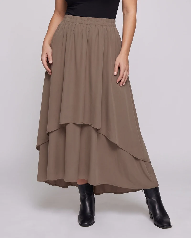 Damen knöchellange Maxi-Rock mit voluminösen Lagen und elastischem Bund Nord Taschen