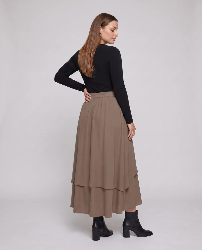 Damen knöchellange Maxi-Rock mit voluminösen Lagen und elastischem Bund Nord Taschen