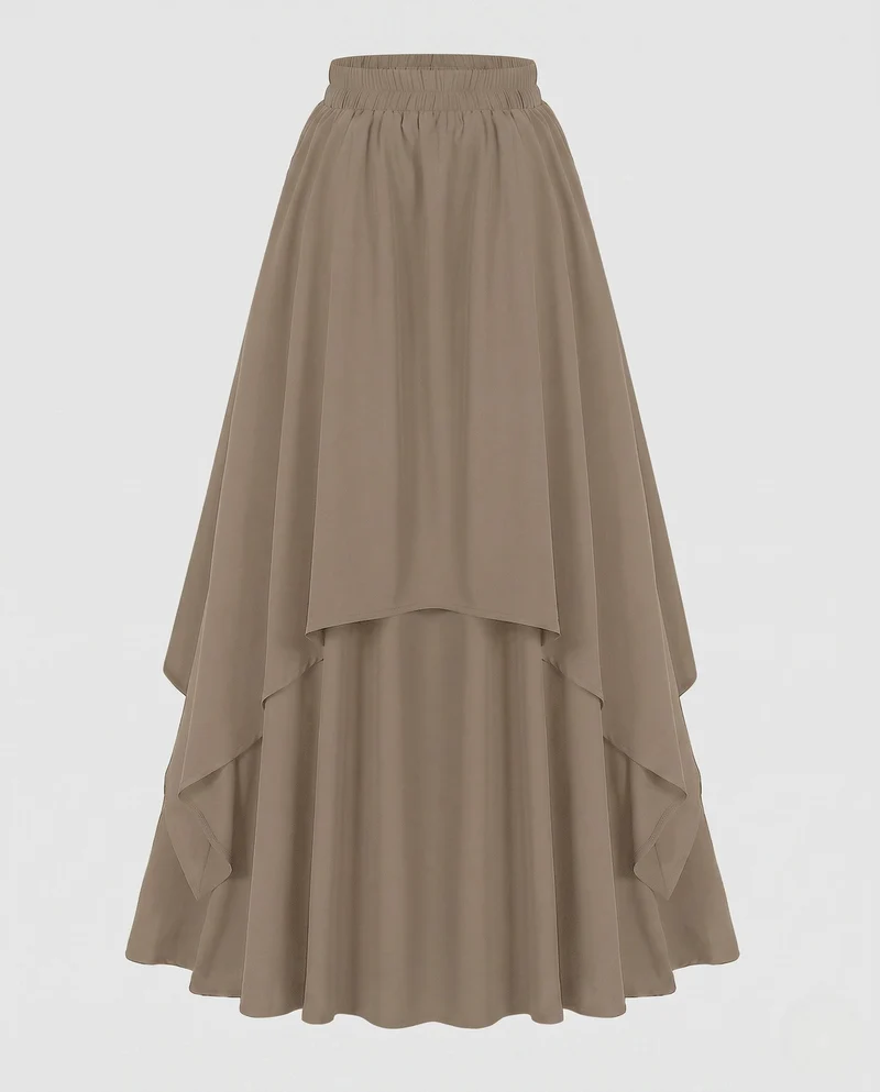 Damen knöchellange Maxi-Rock mit voluminösen Lagen und elastischem Bund Nord Taschen