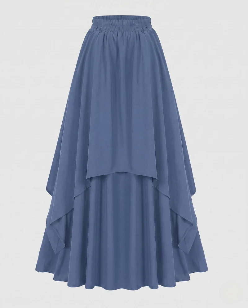 Damen knöchellange Maxi-Rock mit voluminösen Lagen und elastischem Bund Nord Taschen