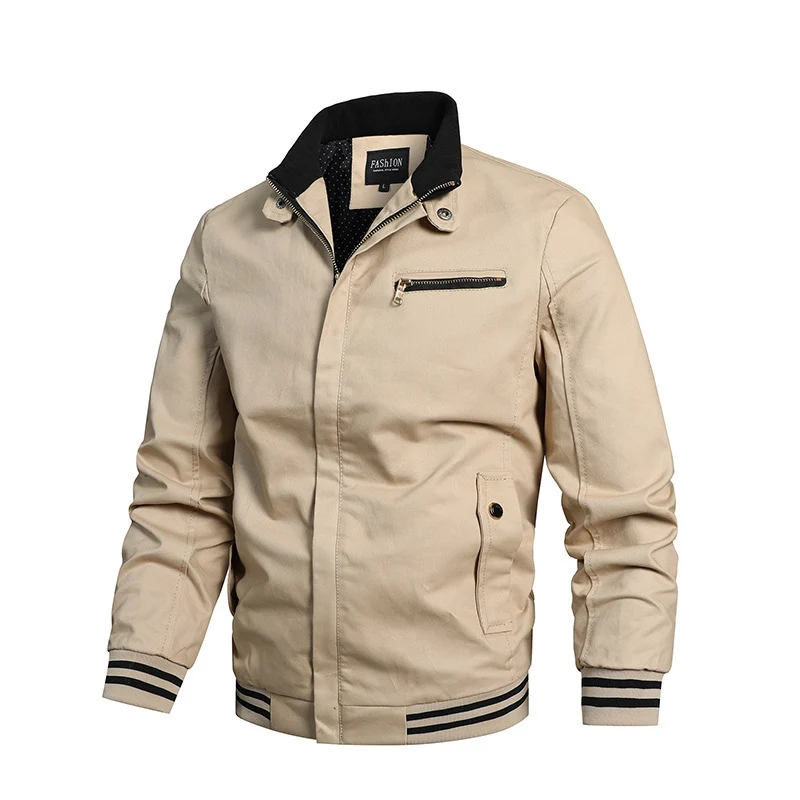 Herren Canvas-Bomberjacke im Retro-Pilotencut mit gestepptem Kragen und gestreiften Rippbündchen Nord Taschen
