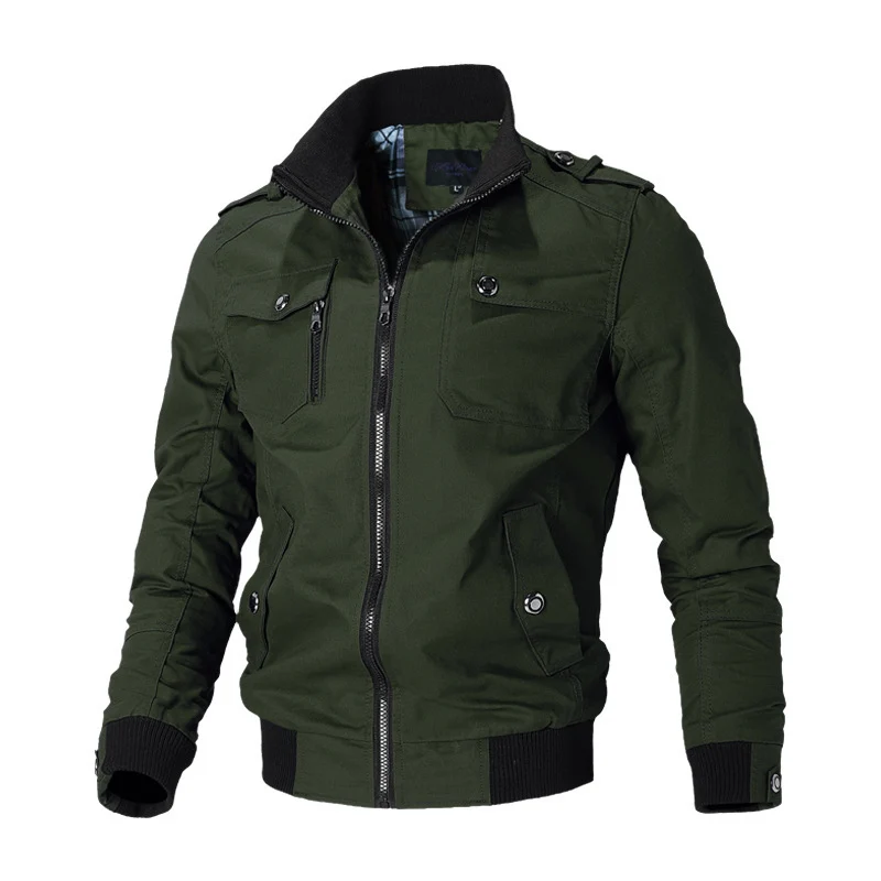 Herren Canvas-Bomberjacke im Retro-Pilotencut mit gestepptem Kragen und gestreiften Rippbündchen Nord Taschen