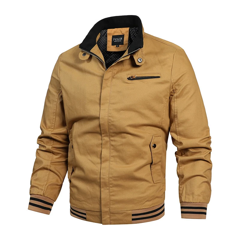 Herren Canvas-Bomberjacke im Retro-Pilotencut mit gestepptem Kragen und gestreiften Rippbündchen Nord Taschen
