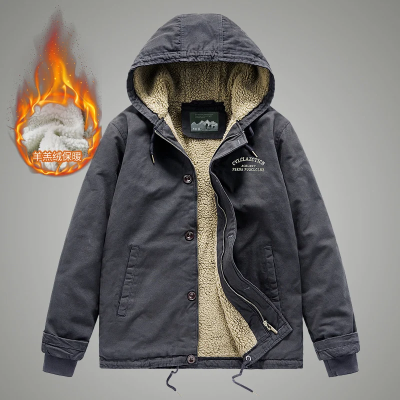 Herren Canvas-Arbeitsjacke mit Sherpa‑Futter, Thermo‑Innenlage und Kordelzugsaum Nord Taschen