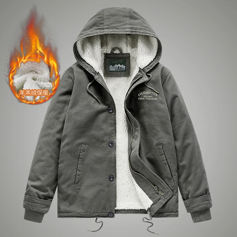 Herren Canvas-Arbeitsjacke mit Sherpa‑Futter, Thermo‑Innenlage und Kordelzugsaum Nord Taschen