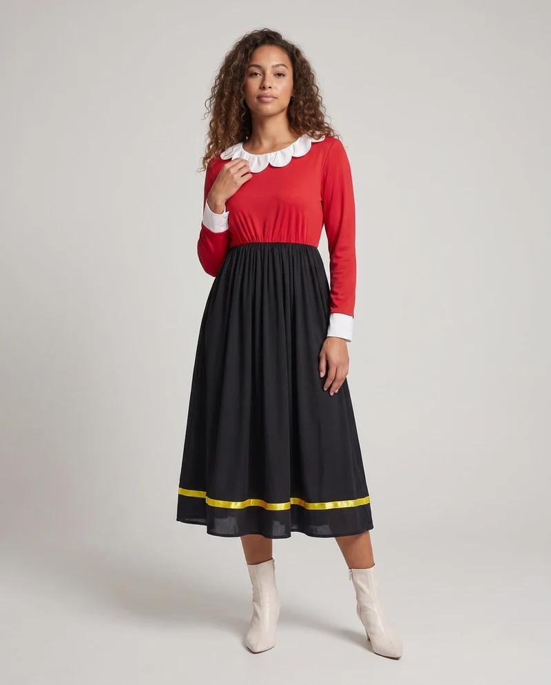 Frauen Elegantes Kleid mit Rüschendetails und Kontrastkragen Nord Taschen
