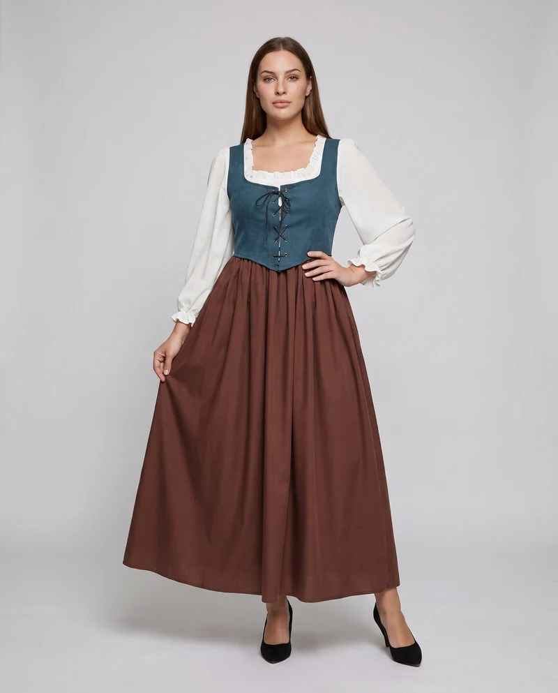 Damen traditionelle Kleid mit romantischem Oberteil und voluminösem Rock Nord Taschen