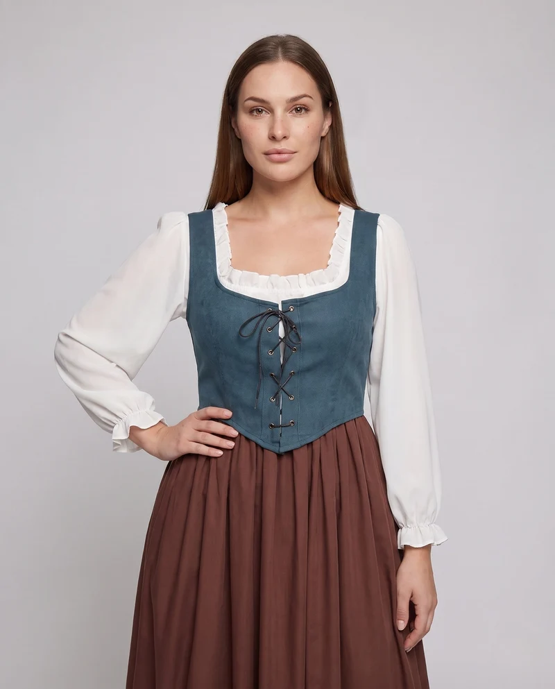 Damen traditionelle Kleid mit romantischem Oberteil und voluminösem Rock Nord Taschen