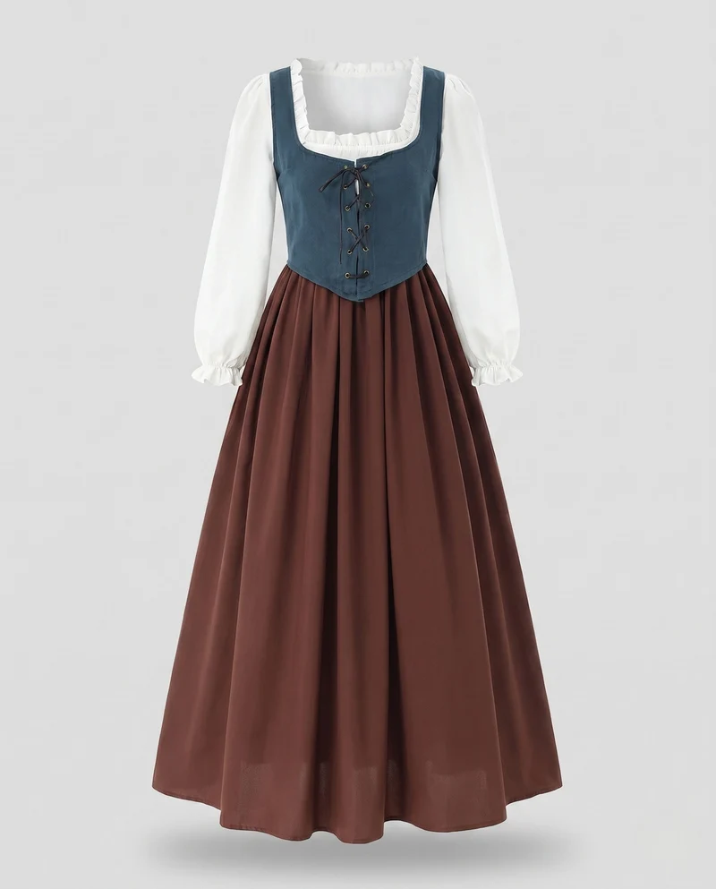 Damen traditionelle Kleid mit romantischem Oberteil und voluminösem Rock Nord Taschen