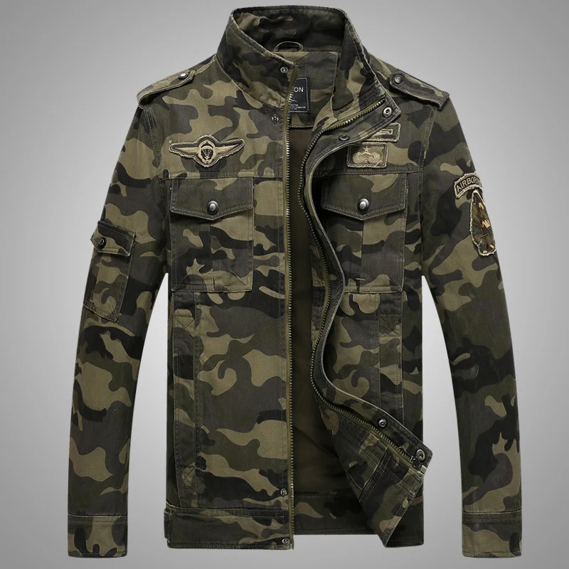 Herren Camouflage-Fieldjacke aus robustem Canvas mit Epauletten, Mehrfach‑Taschen und Stehkragen Nord Taschen