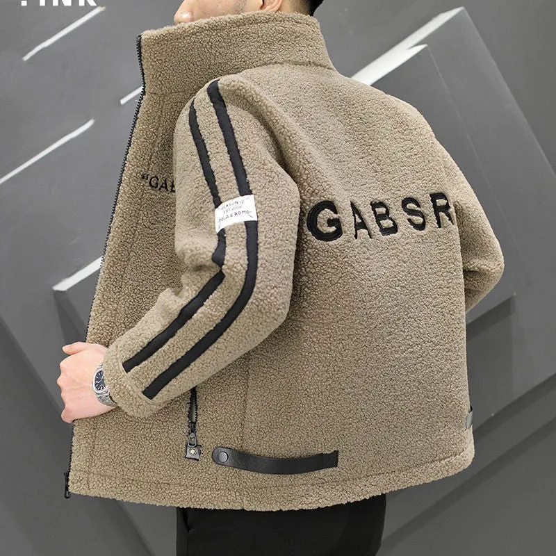 Herren Teddy-Fleece-Blouson mit Stehkragen, Reißverschluss und Kontraststreifen Nord Taschen