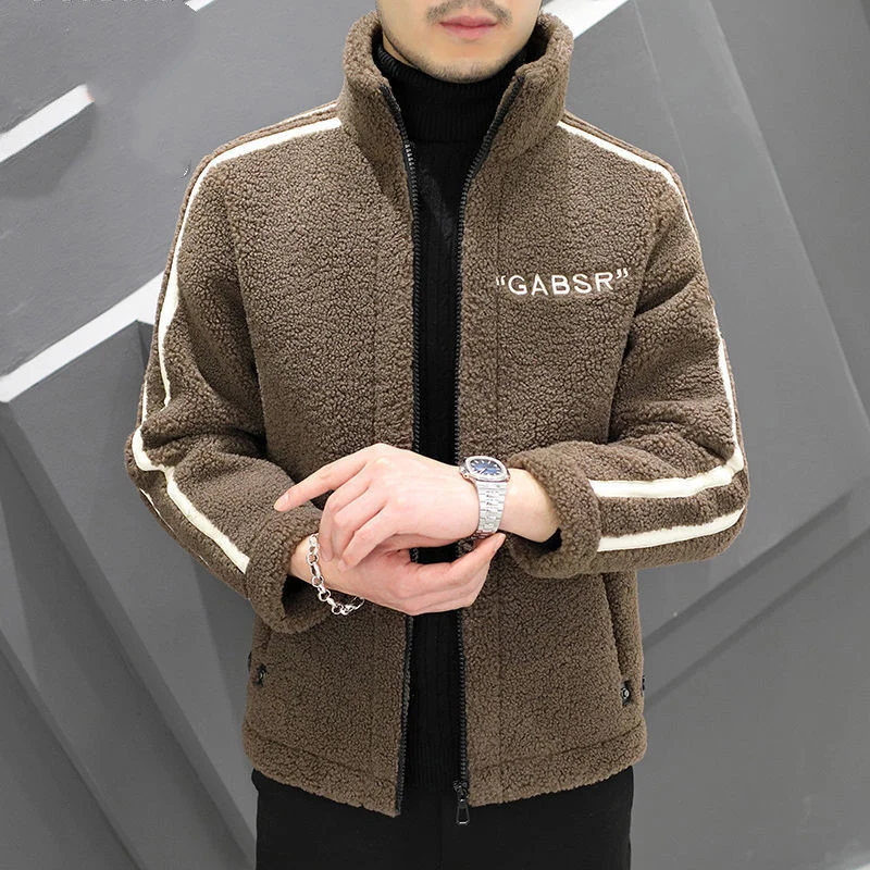 Herren Teddy-Fleece-Blouson mit Stehkragen, Reißverschluss und Kontraststreifen Nord Taschen