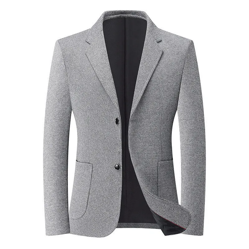 Herren Tailliertes Strickblazer aus Wollmix mit feiner Noppenstruktur und aufgesetzten Taschen Nord Taschen