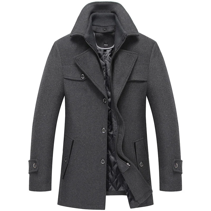 Herren Taillierter Kurzmantel aus Wollmix mit herausnehmbarer gesteppter Innenjacke und verdecktem Zwei-Wege-Reißverschluss Nord Taschen